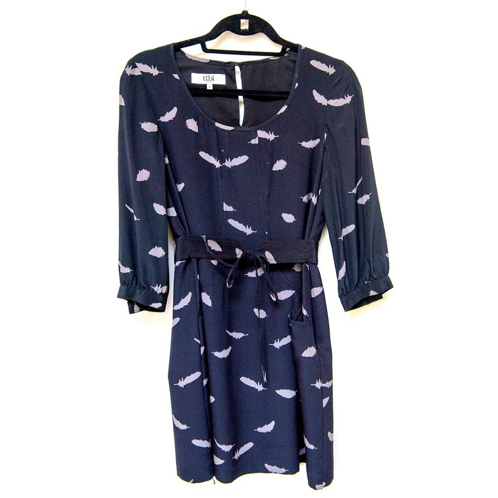 Tibi Floating Feather Print Silk Dress Size 2